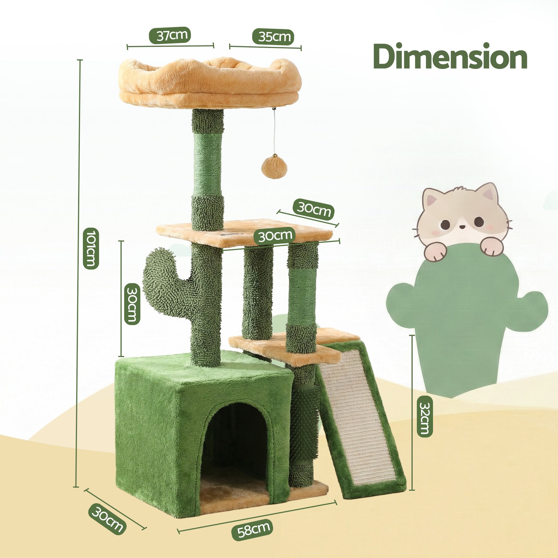 i.Pet Cat Tree Tower 101cm Scratching Post Furniture Scratcher House Green