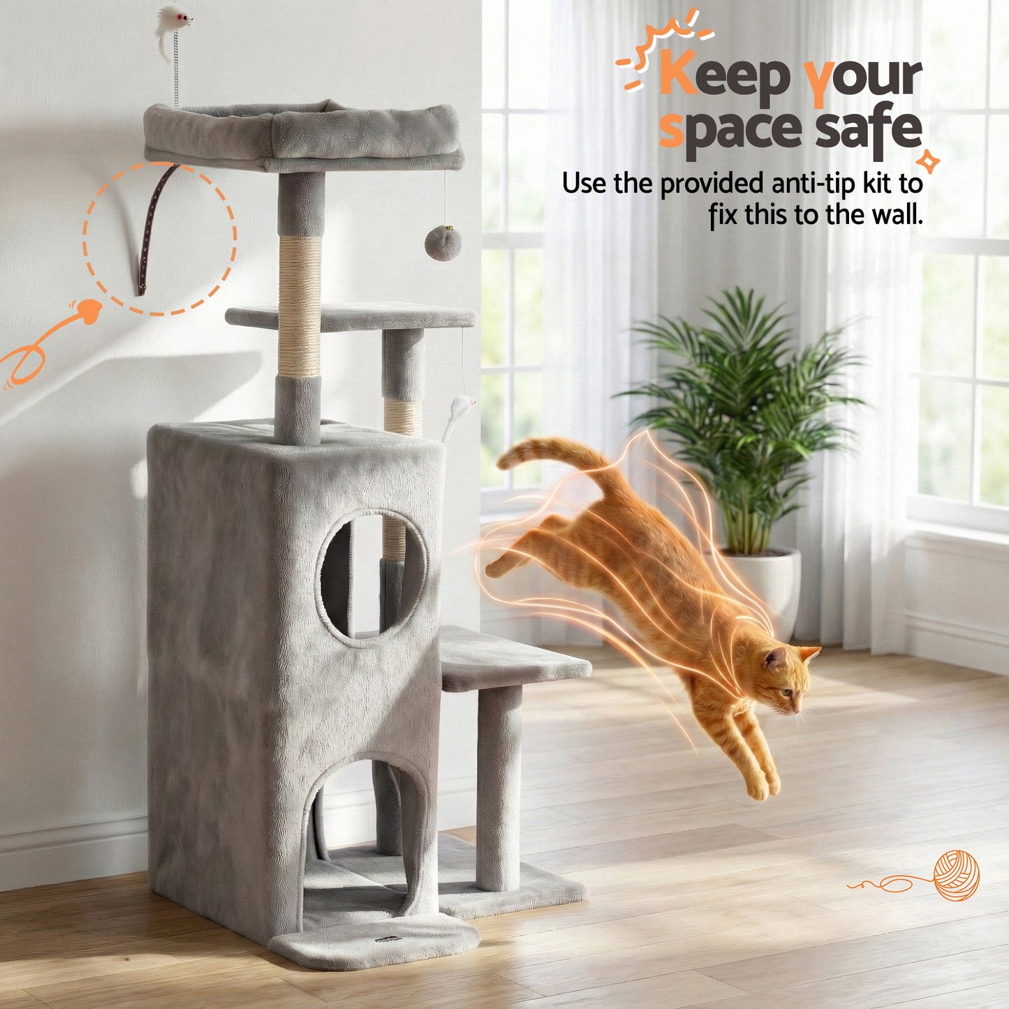 i.Pet Cat Tree Tower 127cm Scratching Post Furniture Scratcher House Light Grey