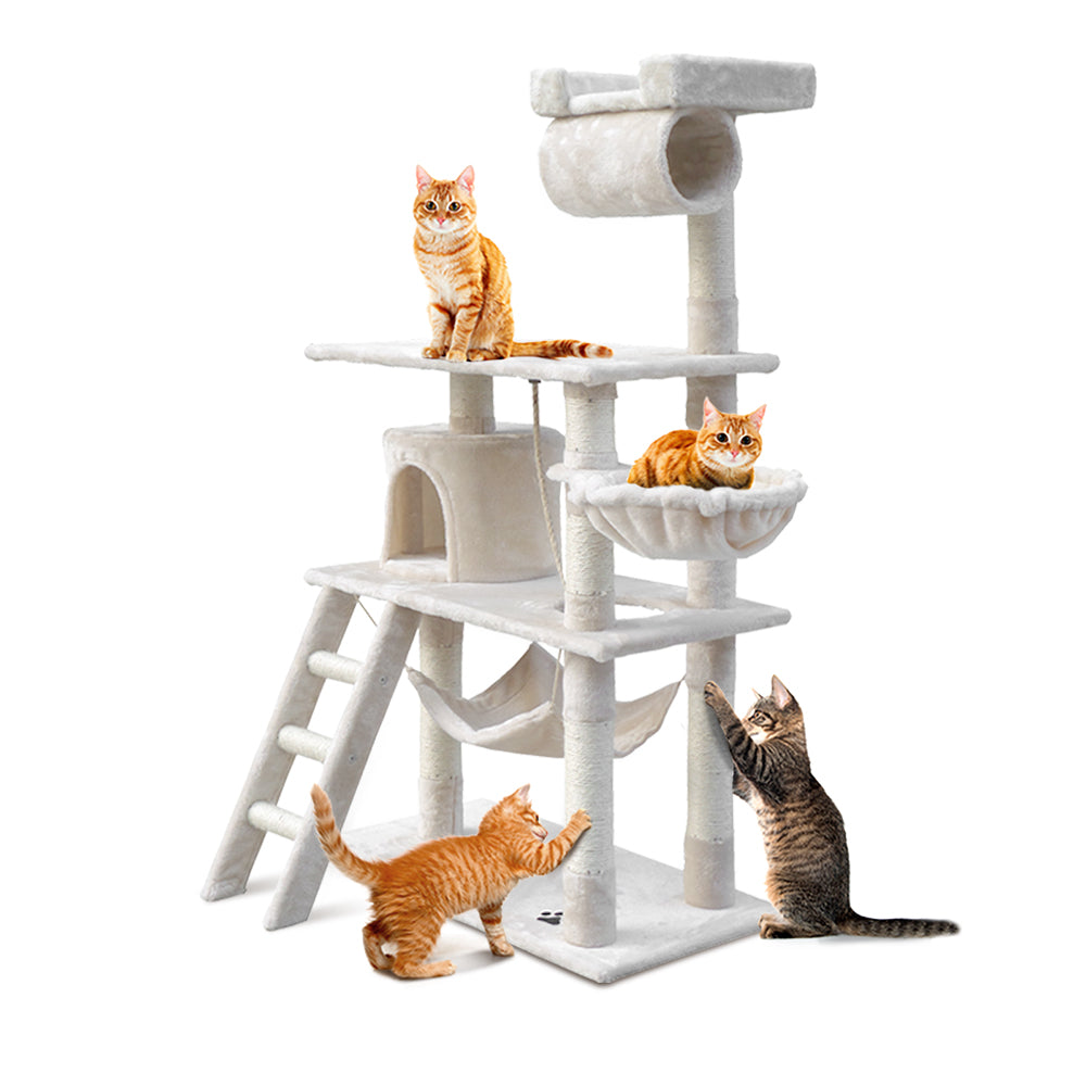 i.Pet Cat Tree 141cm Trees Scratching Post Scratcher Tower Condo House Furniture Wood Beige