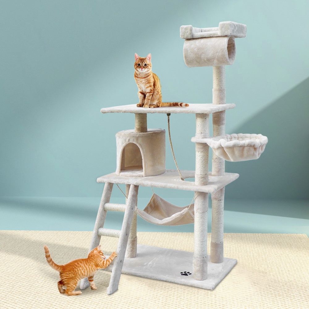 i.Pet Cat Tree 141cm Trees Scratching Post Scratcher Tower Condo House Furniture Wood Beige