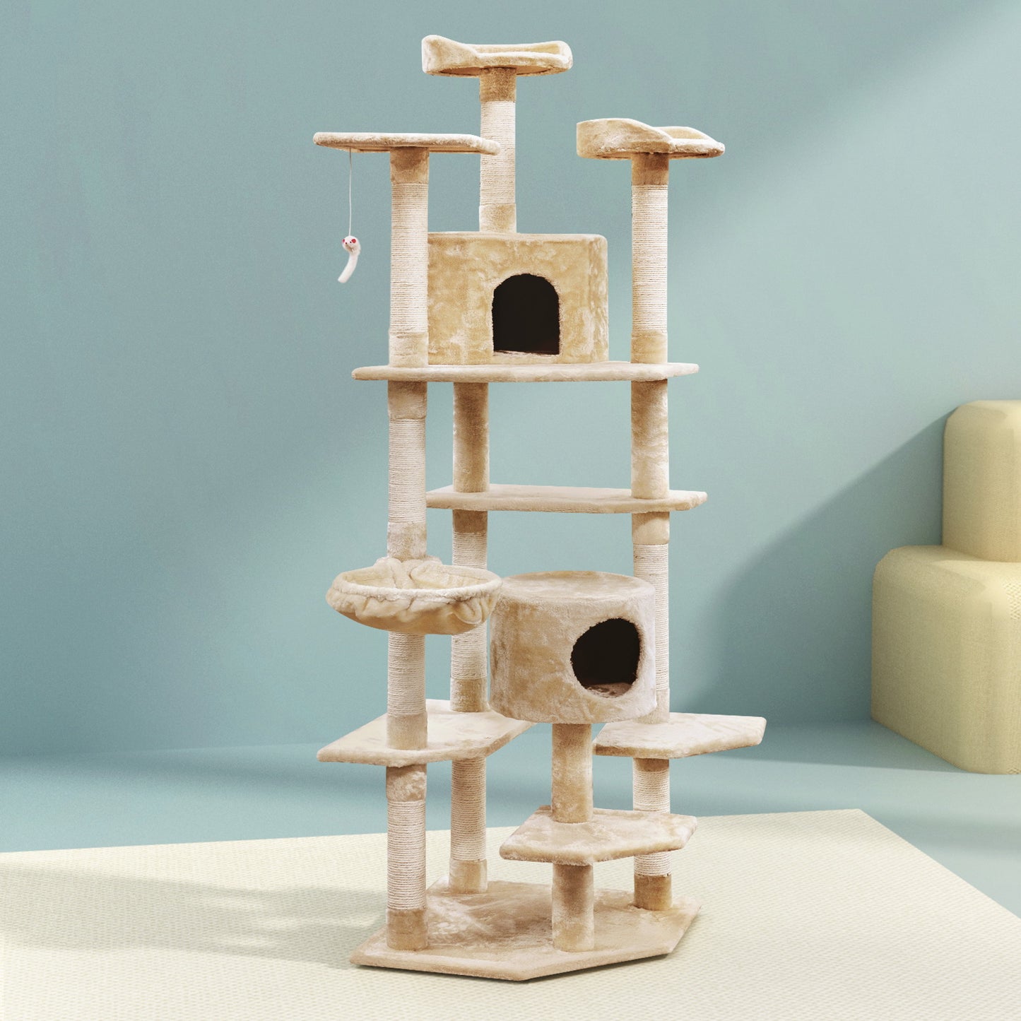 i.Pet Cat Tree 203cm Trees Scratching Post Scratcher Tower Condo House Furniture Wood Beige