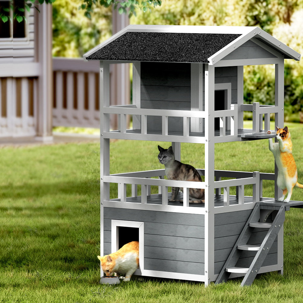 i.Pet Cat House Outdoor Wooden Shelter Rabbit Hutch Condo Small Dog Pet House