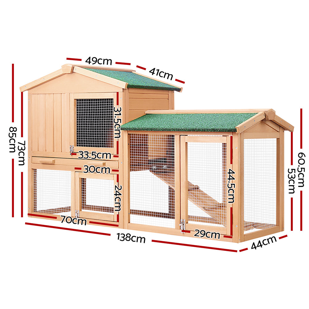 i.Pet Chicken Coop Rabbit Hutch 138cm Wide Wooden Pet Hutch