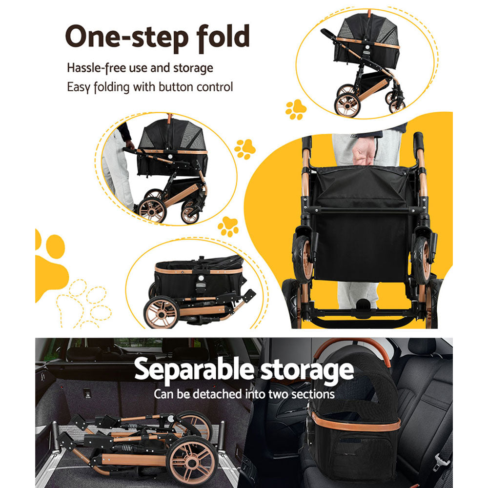 i.Pet Pet Dog Stroller Pram Large Cat Carrier Travel Pushchair Foldable 4 Wheels