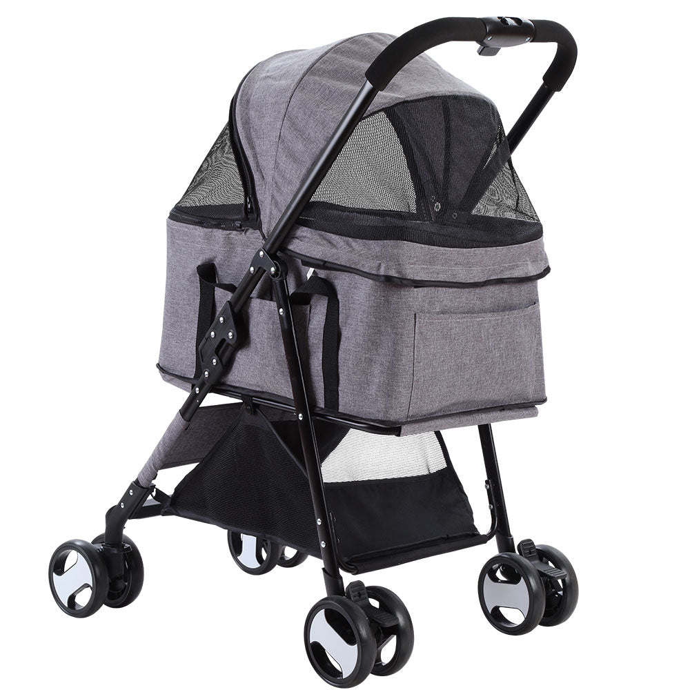 i.Pet Pet Stroller Dog Carrier Foldable Pram 3 IN 1 Middle Size Grey