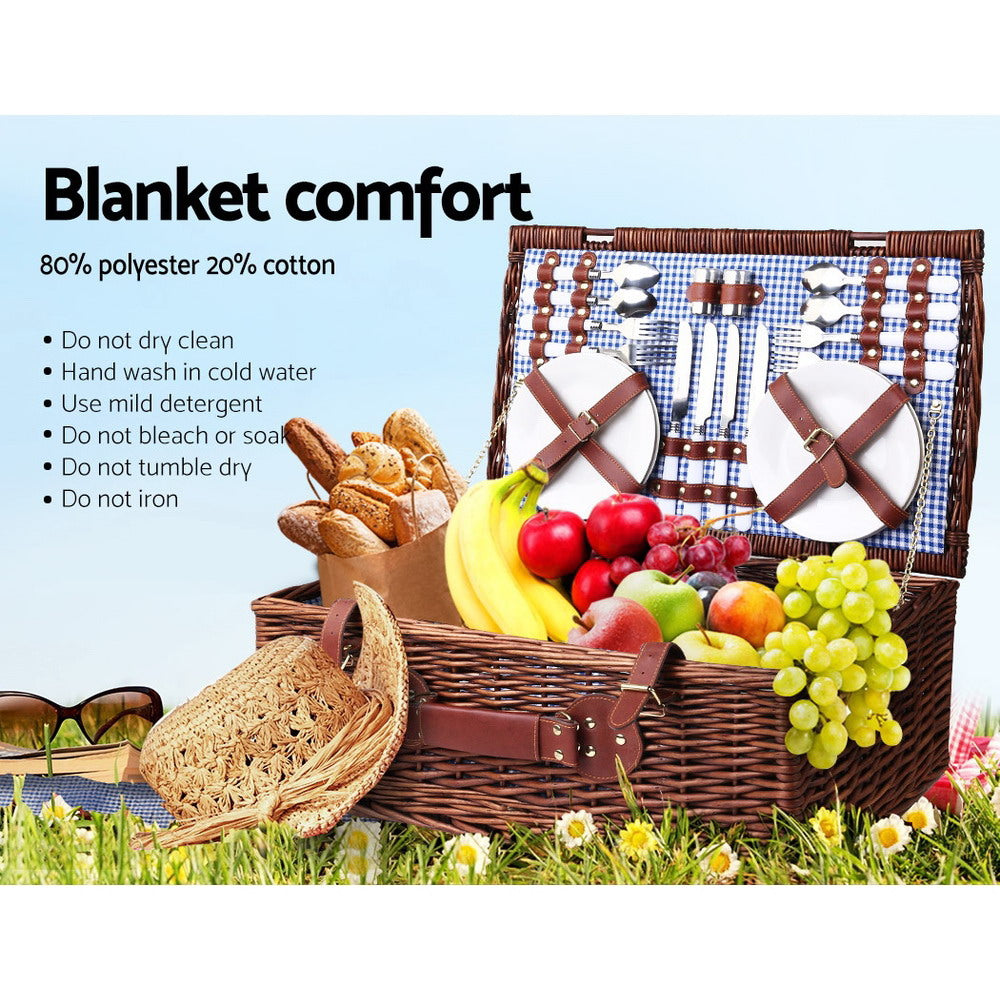 Alfresco 4 Person Picnic Basket Handle Baskets Outdoor Insulated Blanket