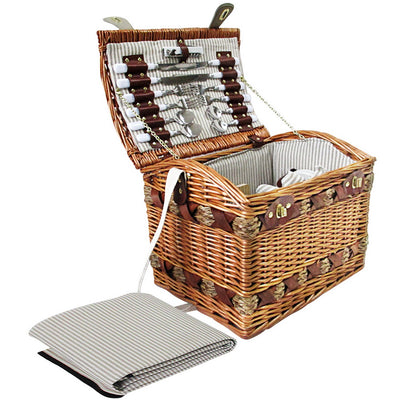 Alfresco 4 Person Picnic Basket Baskets Wicker Deluxe Outdoor Insulated Blanket