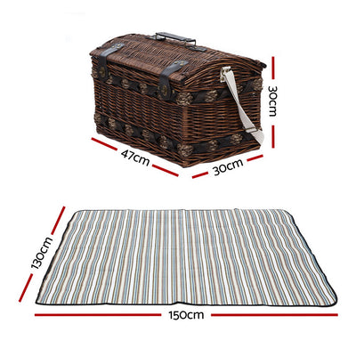 Alfresco 4 Person Picnic Basket Wicker Baskets Outdoor Insulated Gift Blanket