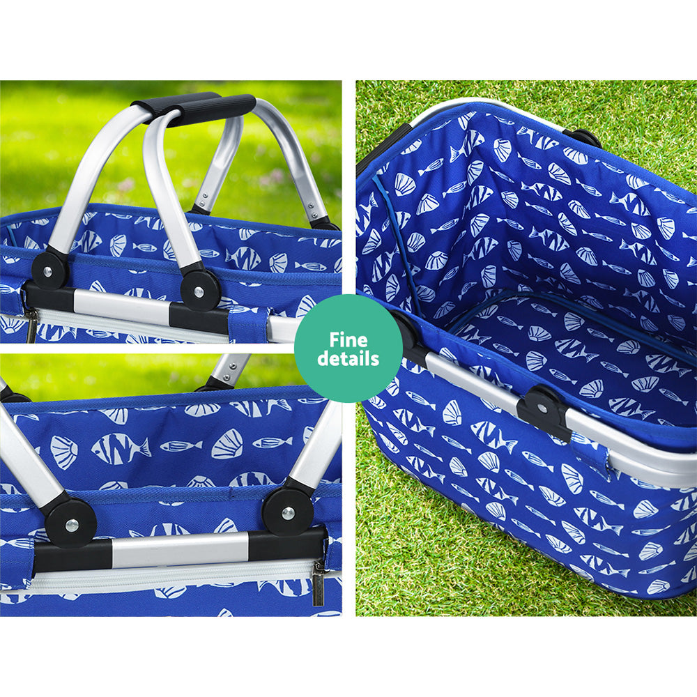 Alfresco Picnic Bag Basket FoldingHamper Camping Hiking Insulated