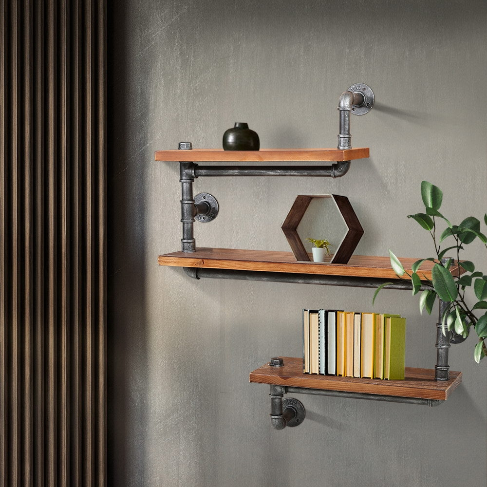 Artiss Display Shelves Rustic Bookshelf Industrial DIY Pipe Shelf Wall Brackets