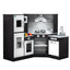 Keezi Kids Kitchen Play Set Wooden Pretend Cooking Playset w/Sounds Lights Black