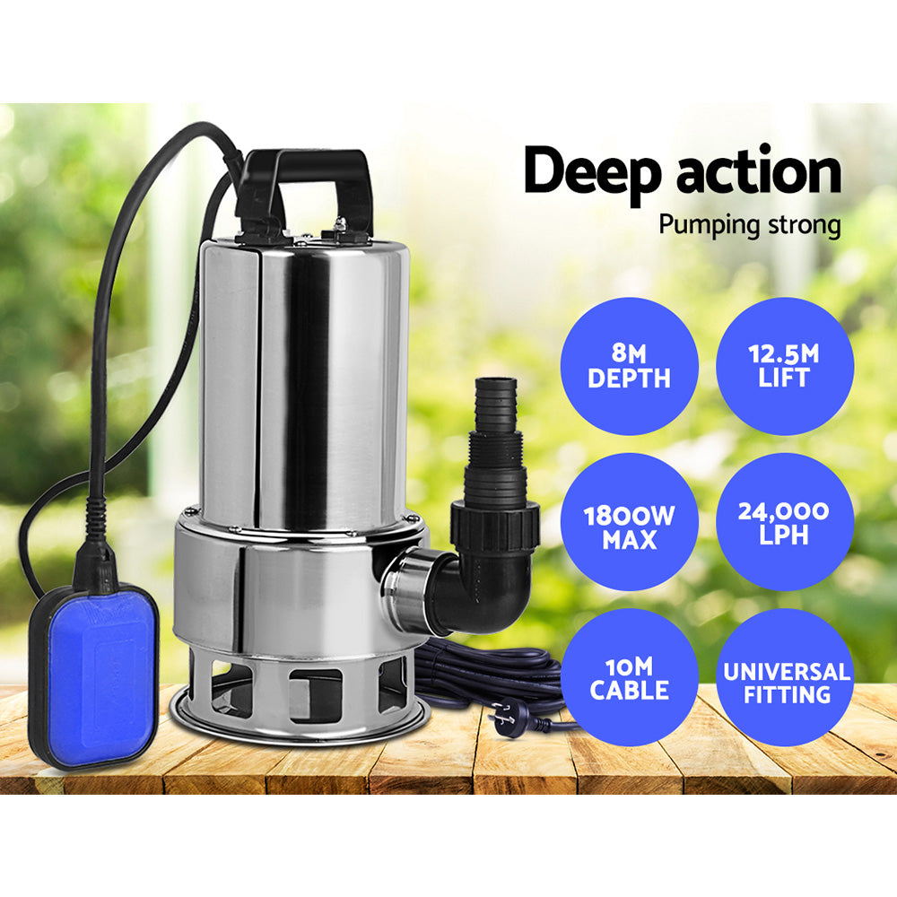 Giantz 1800W Max. Submersible Dirty Water Pump Bore Tank Well Steel Automatic Clean