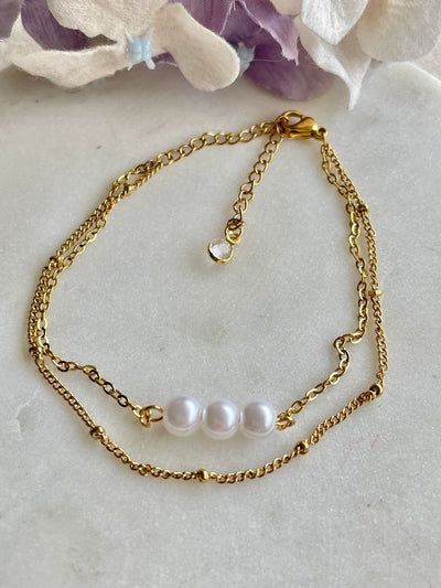 Pearl and gold chain double bracelet – Tarnish Proof Jewellery