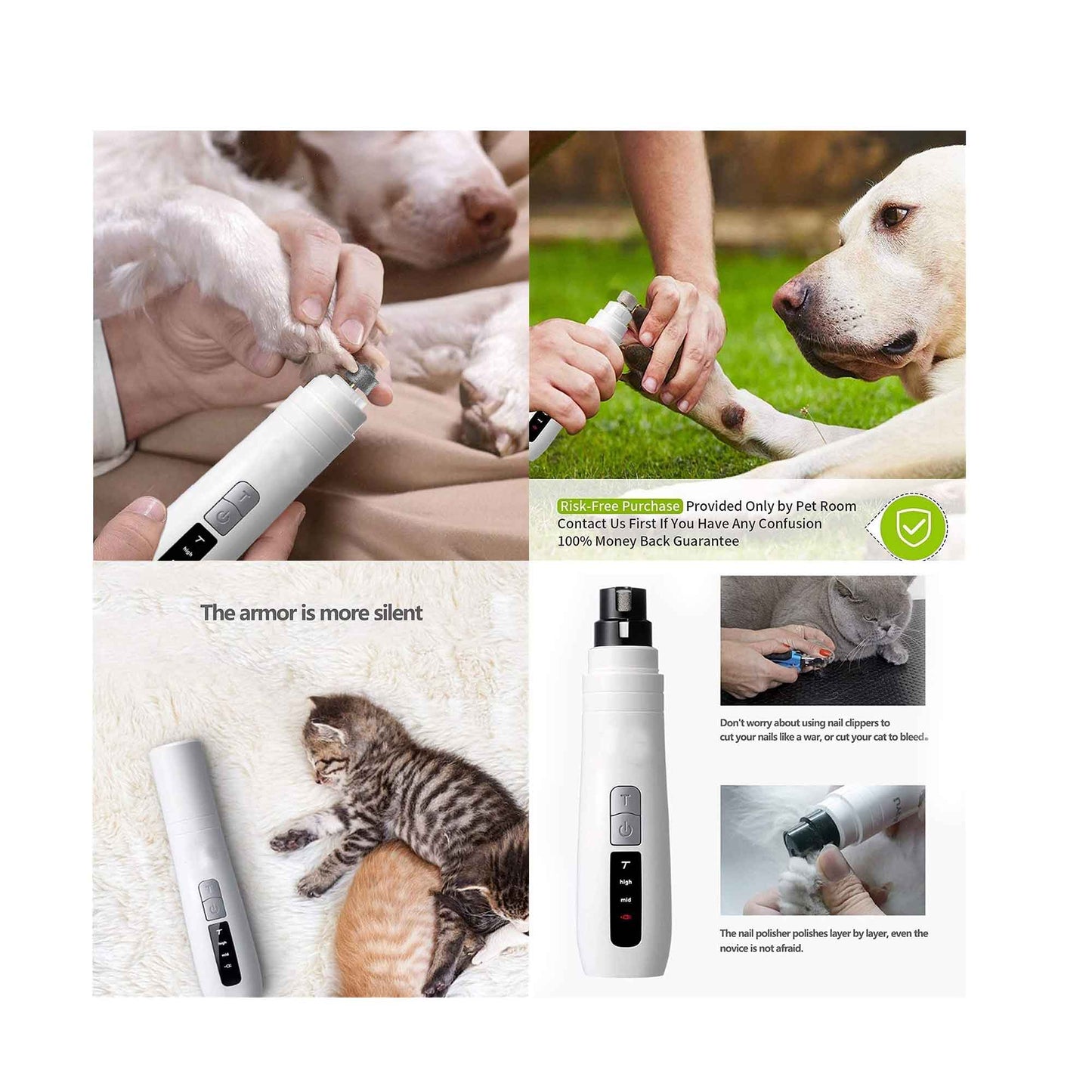 Pet Nail Grinder Dog Cat Electric Trimmer Turbo USB Rechargeable Claw Filer N9