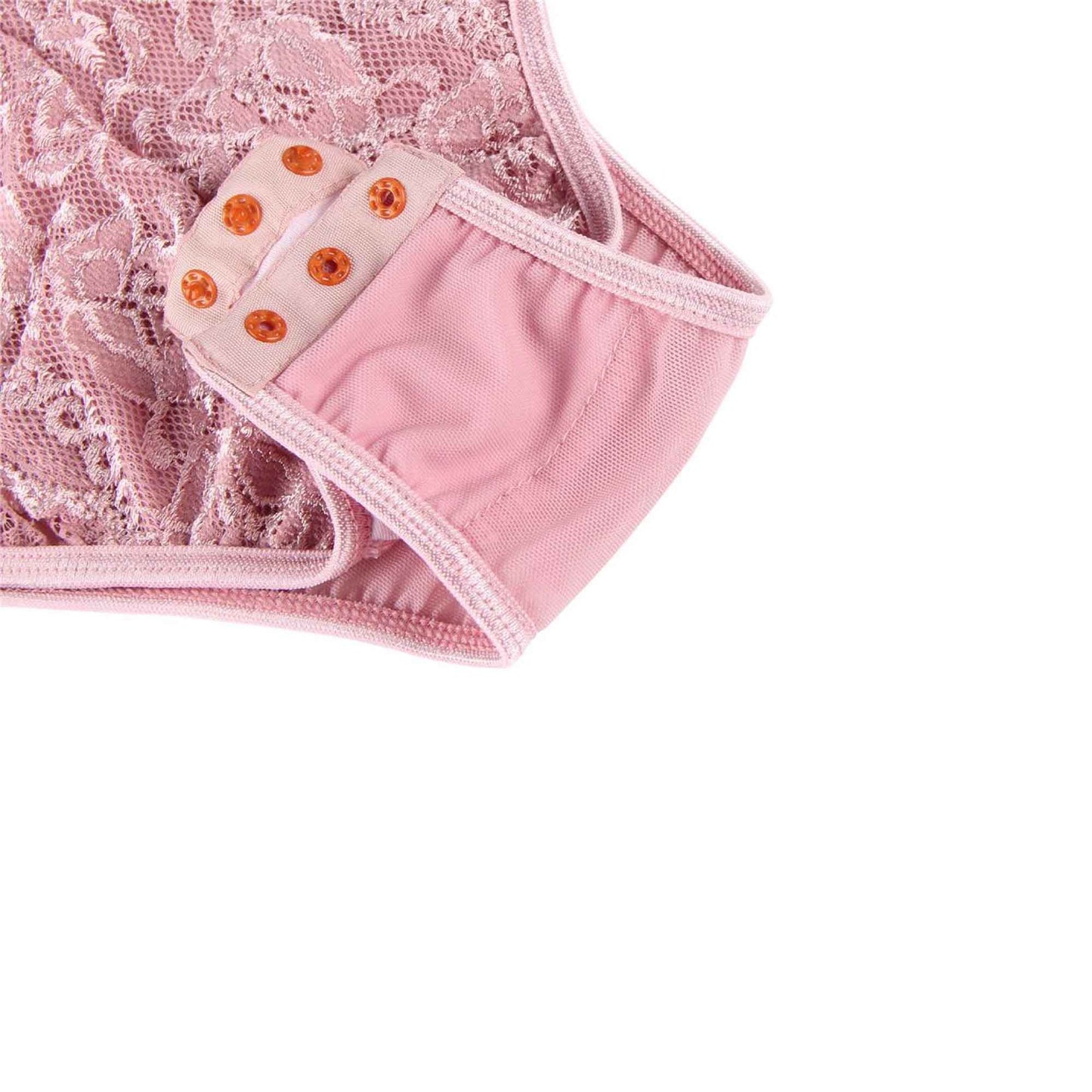 Pink Eyelash Lace Teddy Bodysuit Sexy One Piece Floral Caged Strappy Underwear