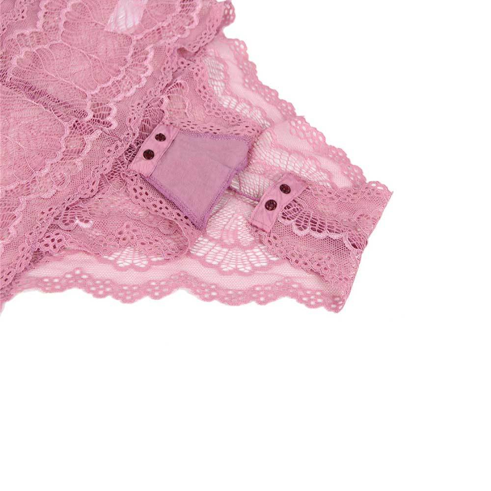 Pink Lace Up Teddy Lingerie Sexy One Piece Thong Bodysuit Underwear Nightwear