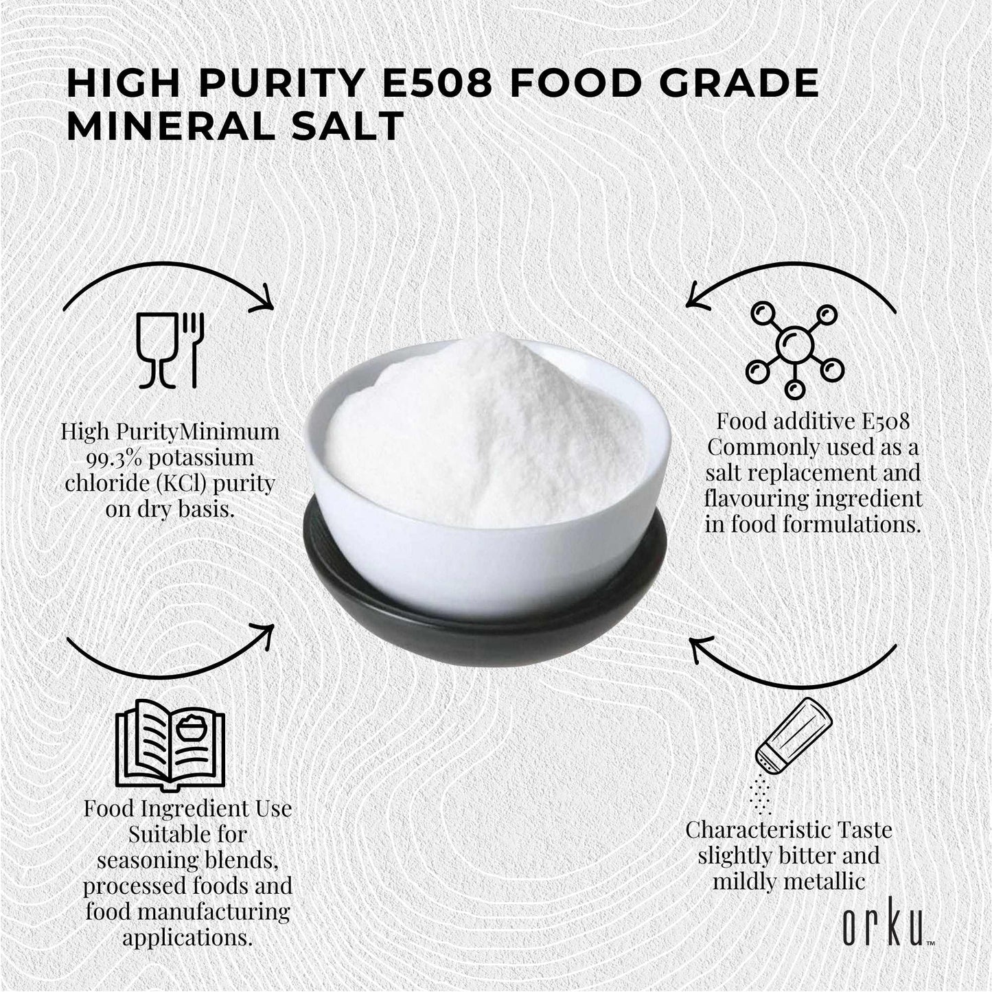 Orku 100g Potassium Chloride Powder (KCl) - Food Grade E508 Salt Substitute