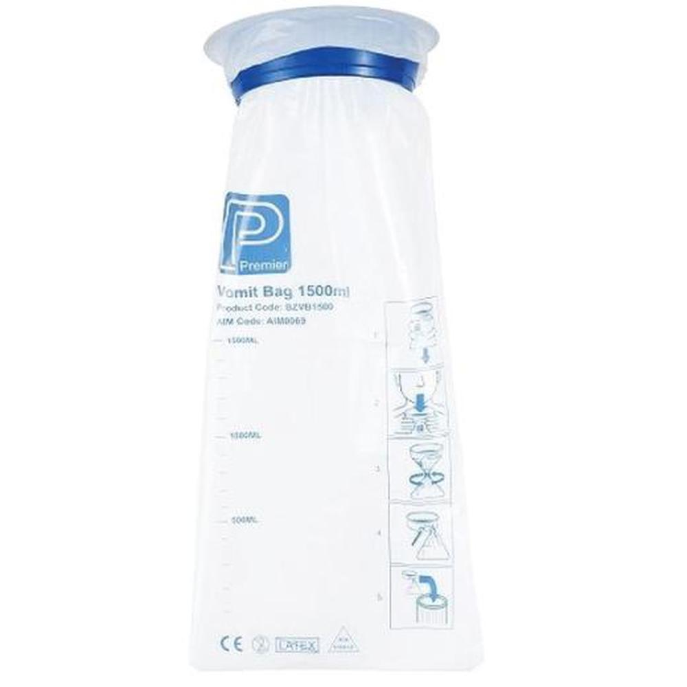Premier Vomit Bags 1.5L Sick Barf Puke Spew Bag Travel Car Disposable Twist Seal