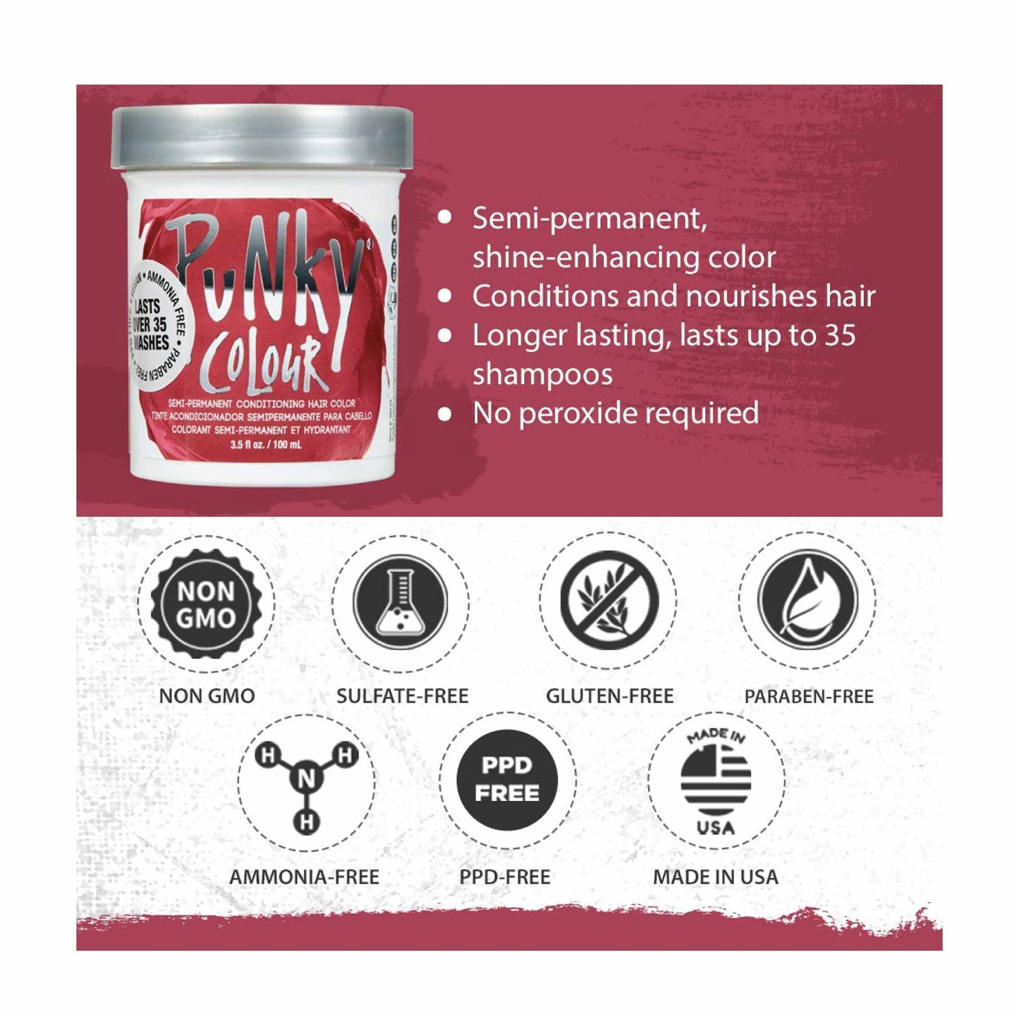 Punky 100ml Cherry On Top Semi Permanent Dye Conditioning Hair Colour Jar