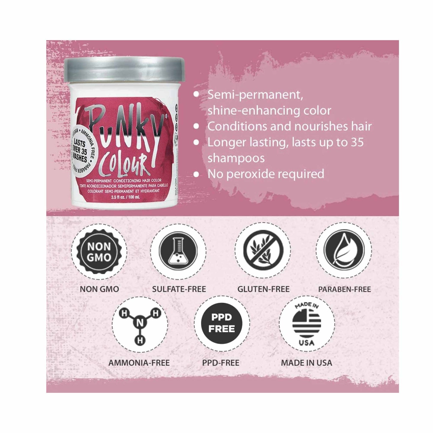 Punky 100ml Rose Red Semi Permanent Hair Dye Conditioning Colour Jar 1422