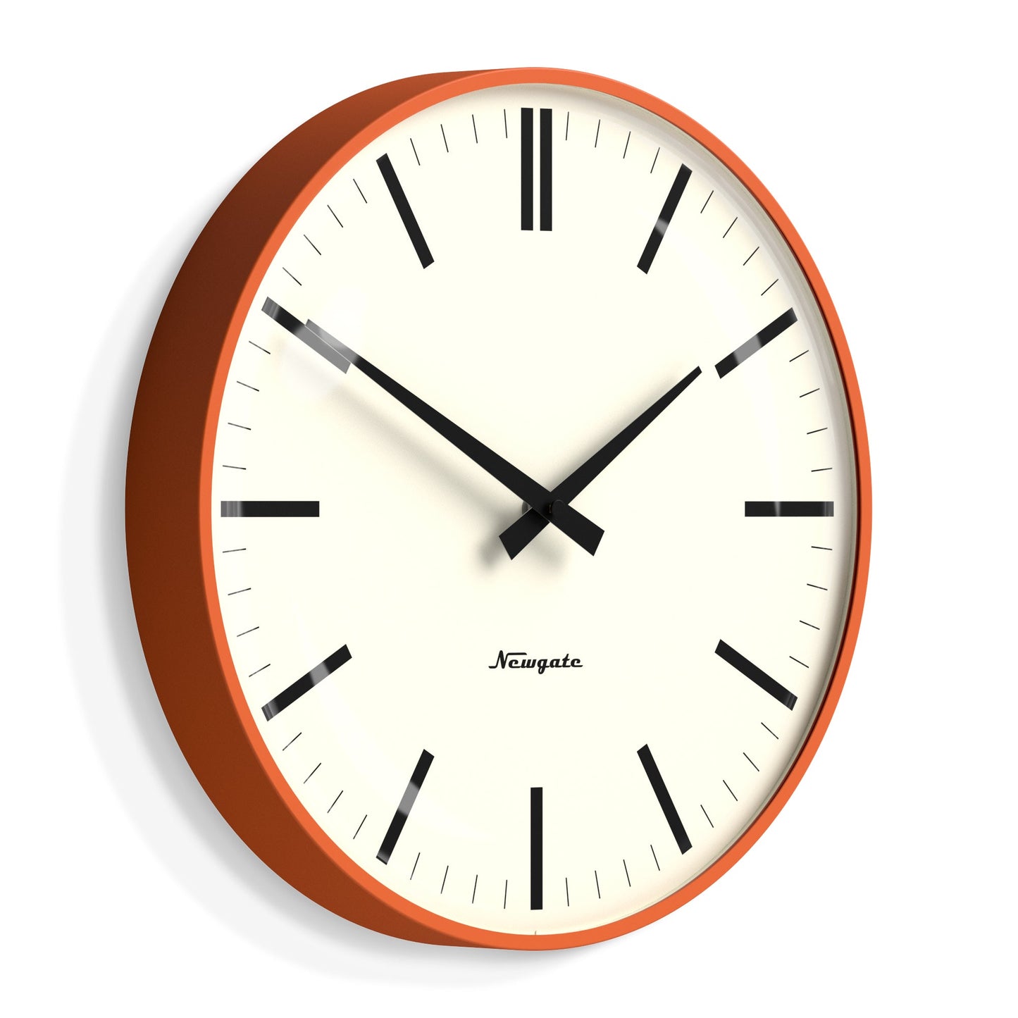 Newgate Radio City Wall Clock Bold Black Marker Dial.- Matte Pumpkin Orange