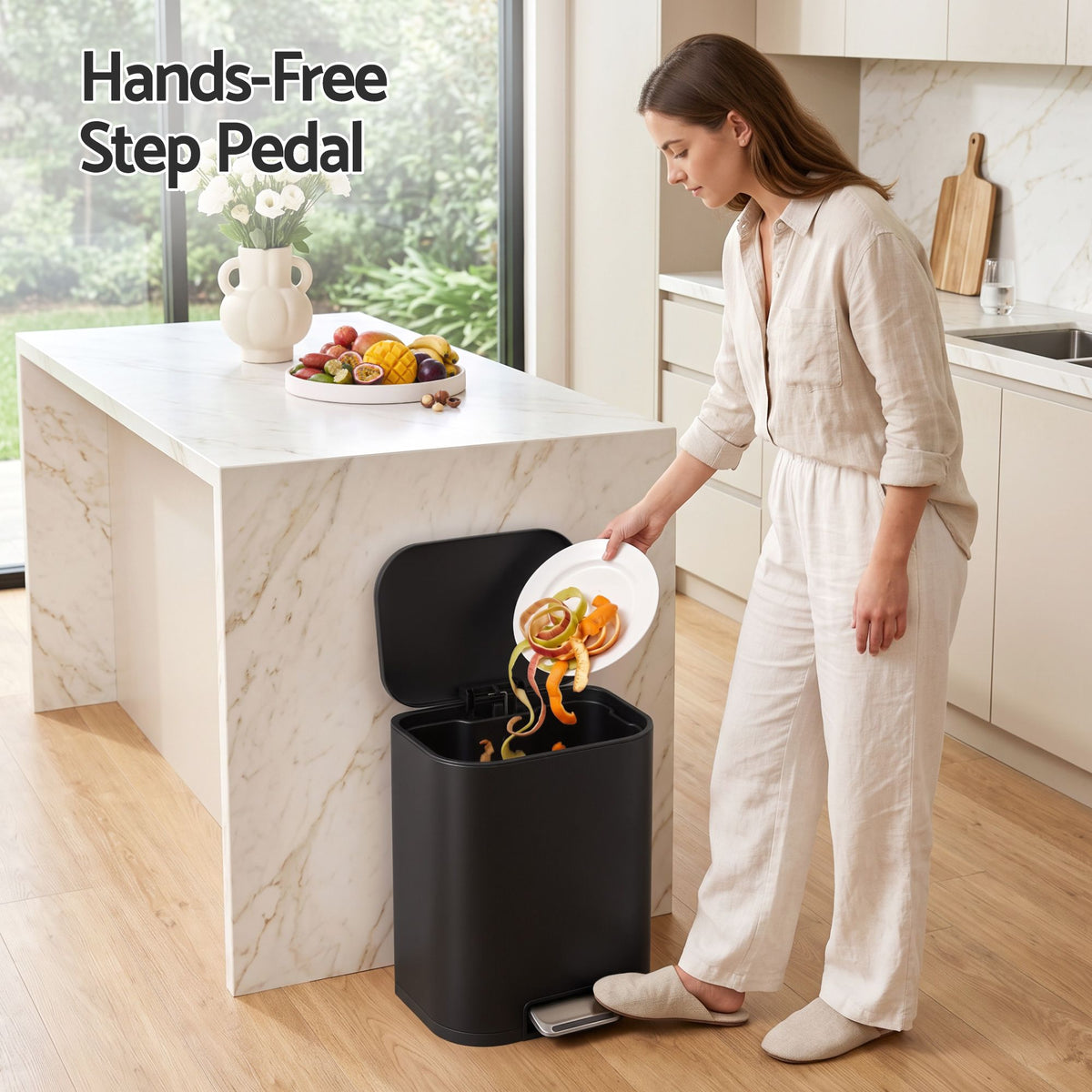 Cefito 20L Trash Bin Steel Pedal Bins Soft Close Kitchen Rubbish Waste Can Black