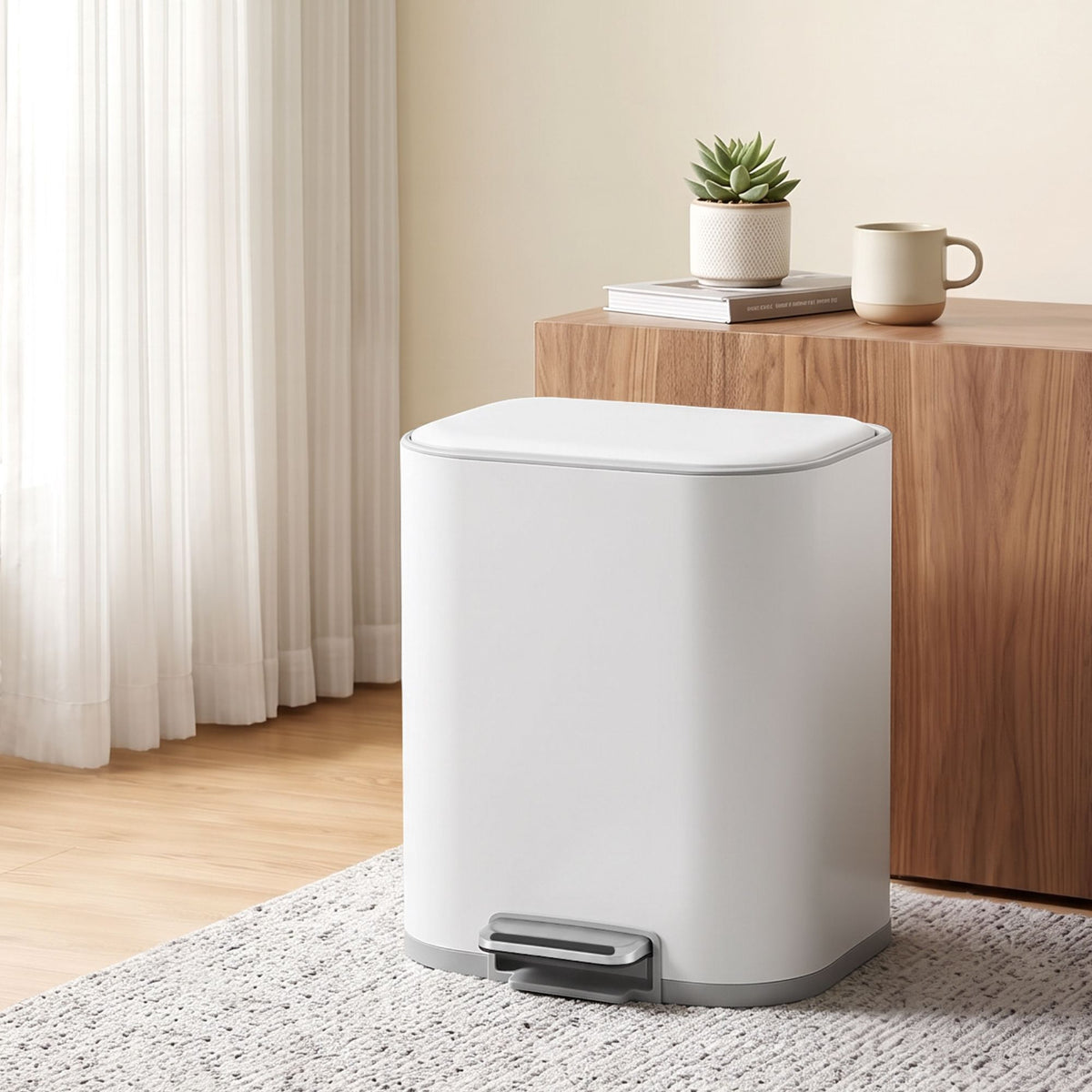 Cefito 20L Trash Bin Steel Pedal Bins Soft Close Kitchen Rubbish Waste Can White