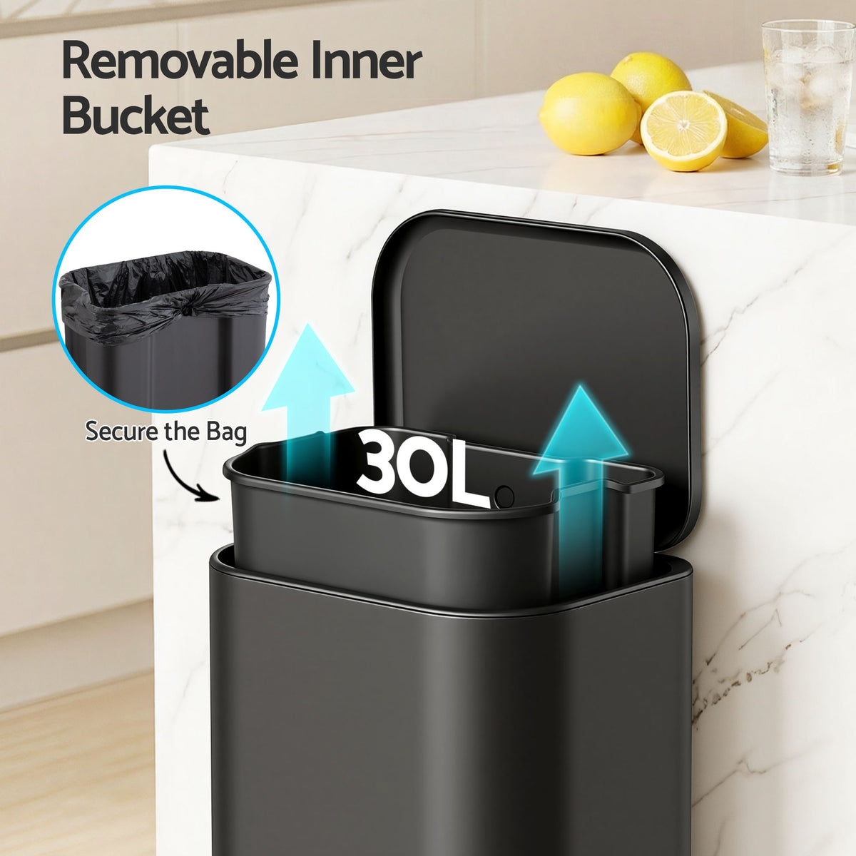 Cefito 30L Pedal Rubbish Bin Kitchen Trash Garbage Waste Can Soft Close Black