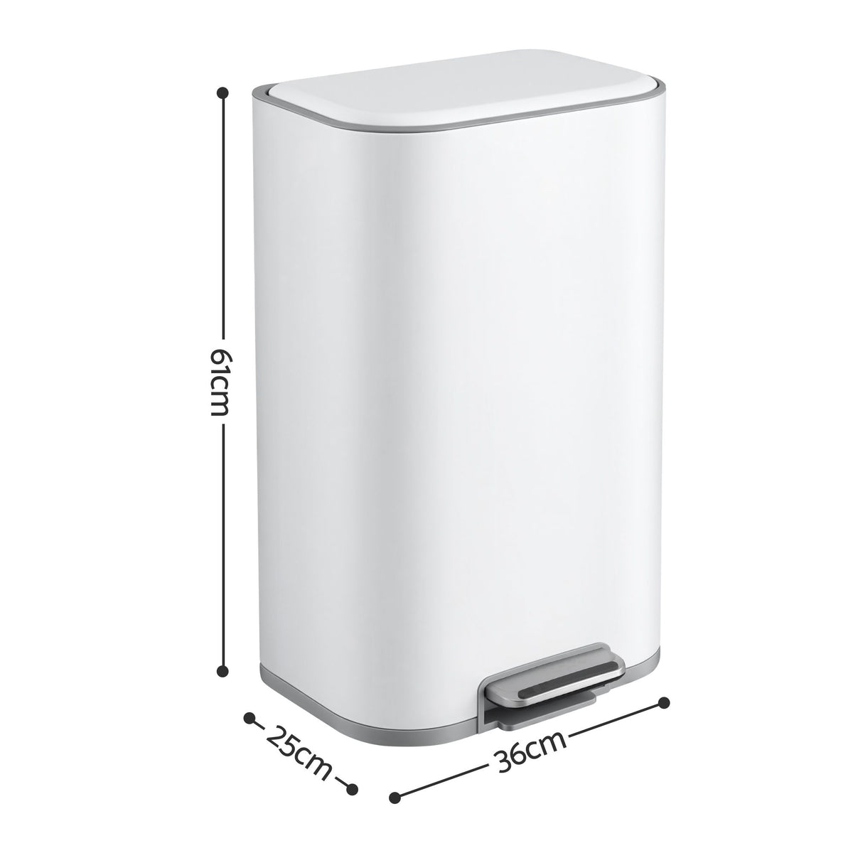 Cefito 30L Pedal Rubbish Bin Kitchen Trash Garbage Waste Can Soft Close White