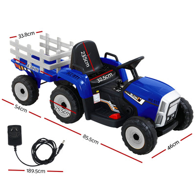 Rigo Ride On Car Tractor Trailer Toy Kids Electric Cars 12V Battery Blue