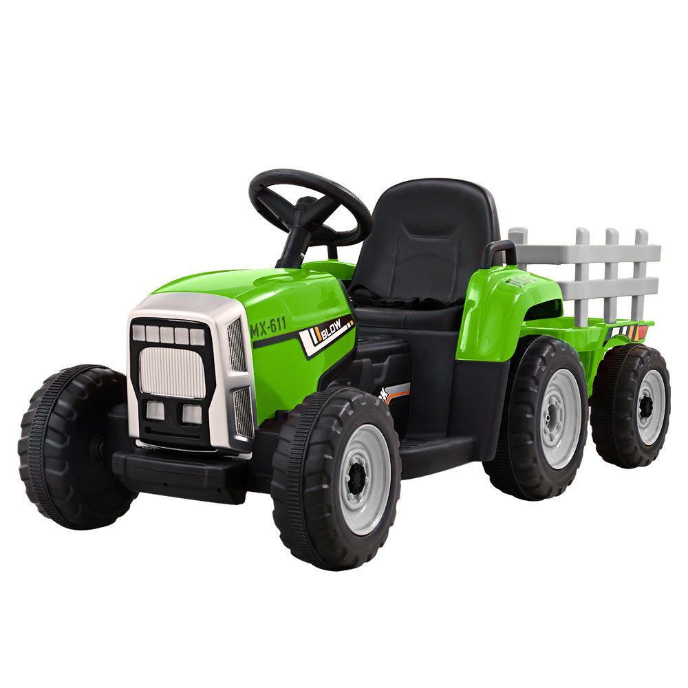 Rigo Ride On Car Tractor Trailer Toy Kids Electric Cars 12V Battery Green