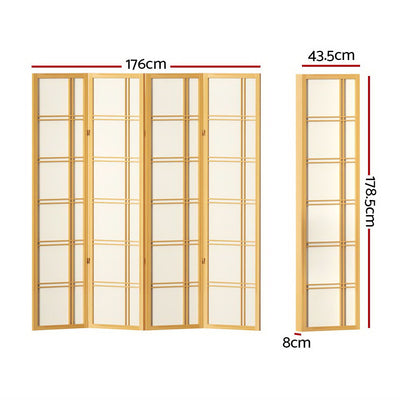 Artiss Room Divider Screen Privacy Wood Dividers Stand 4 Panel Nova Natural