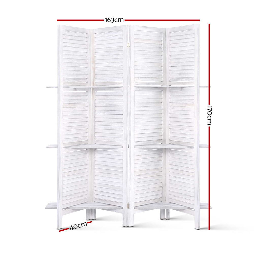 Artiss 4 Panel Room Divider Screen 163x170cm Shelf White – Ozdingo