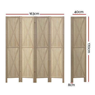 Artiss Silon Room Divider Screen Privacy Wood Dividers Stand 4 Panel Brown