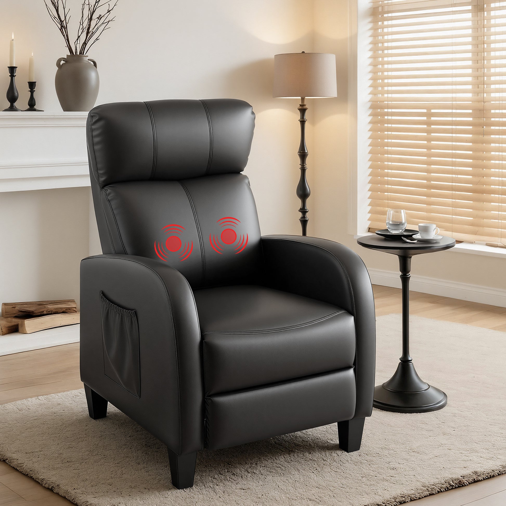 Artiss Massage Recliner Chair Small Recliner Sofa for Adults PU Leather Black