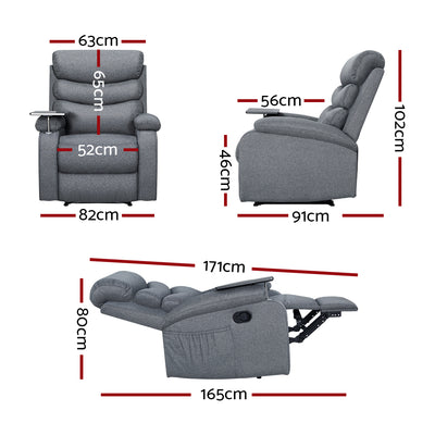 Artiss Recliner Chair Lounge Sofa Armchair Chairs Couch Fabric Grey Tray Table