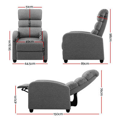 Artiss Luxury Recliner Chair Chairs Lounge Armchair Sofa Fabric Cover Grey