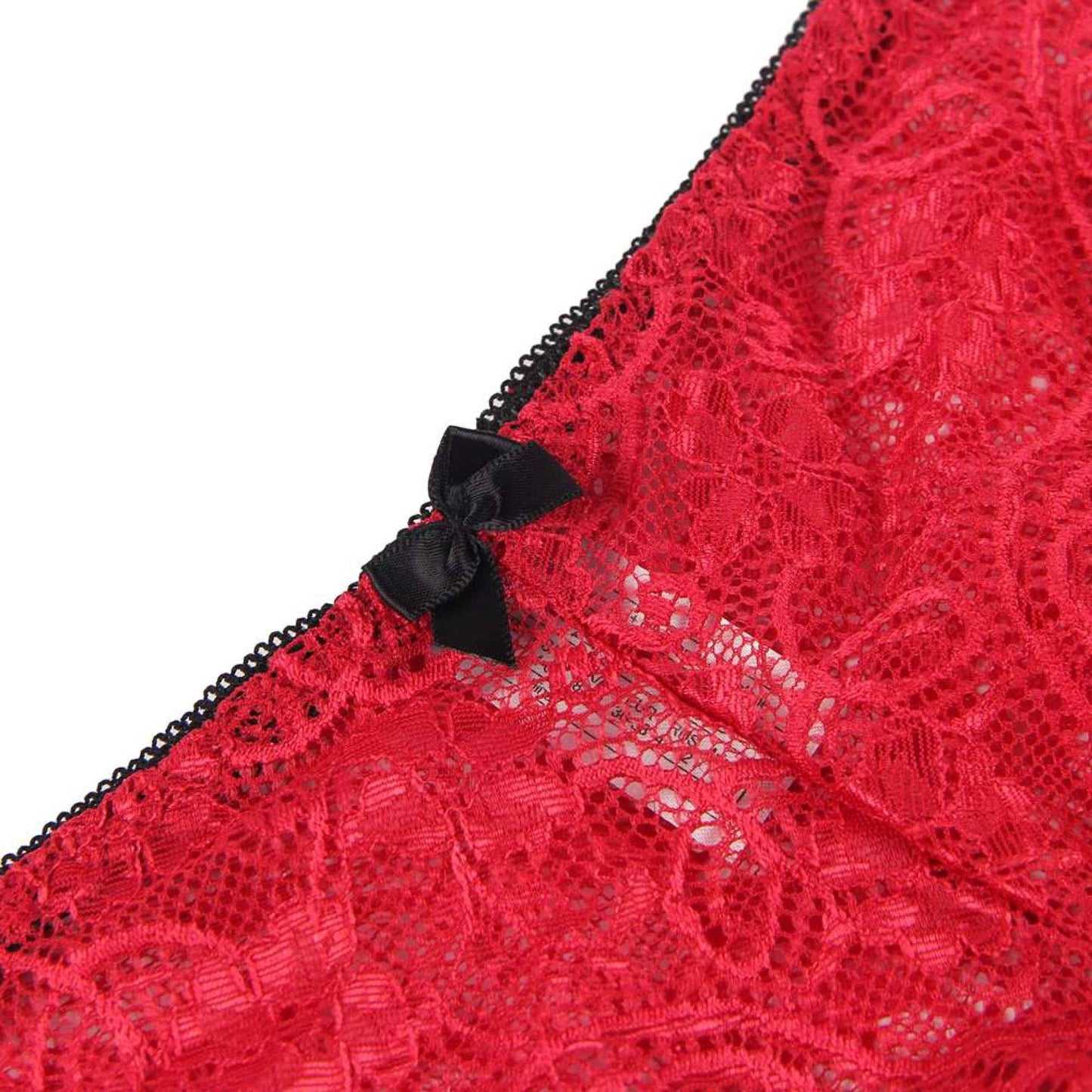Red 3 Piece Lingerie Lace Set - Bra Panties Boxer Sexy Simulated Silk Underwear