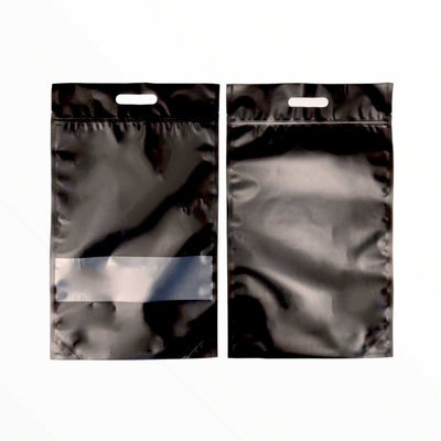 500 Resealable Black Stand Up Bags 44x29.5cm - Food Packaging Zip Pouch and Handle