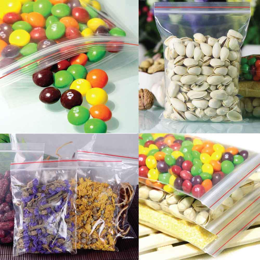 Resealable Food Grade Plastic Bags - Zip Close Clear Snap Clip Seal Bag