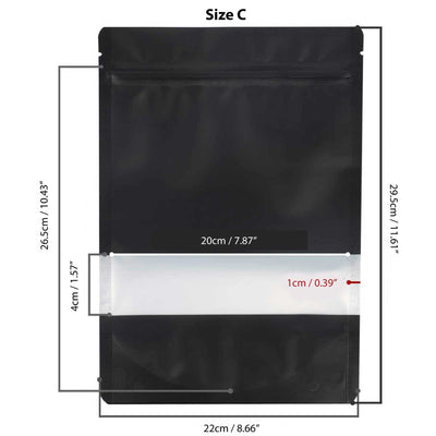 Resealable Mylar Stand Up Bags 29.5x22cm - Black Food Packaging Zip Pouch - Bulk