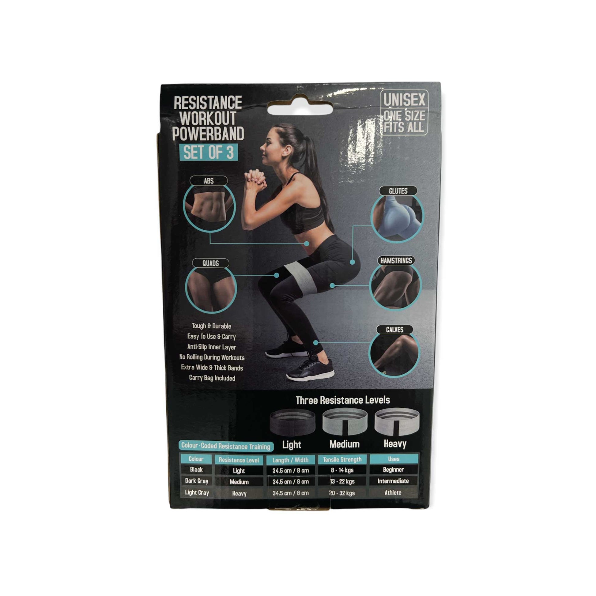 Resistance Workout Power Band 3 Set Exercise Booty Pilates Gym Fitness Loop