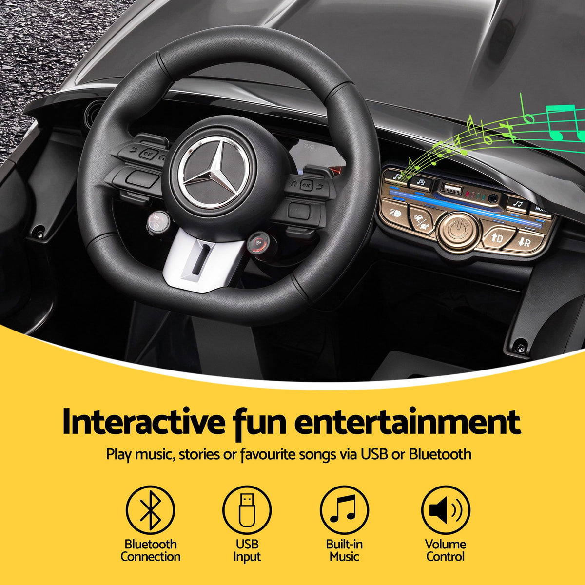 Ride On Car Licensed Mercedes Benz AMGC63 Kids Electric Car 12V Music Black