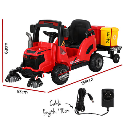 Rigo Kids Ride On Car Street Sweeper Truck w/Rotating Brushes Garbage Cans Red