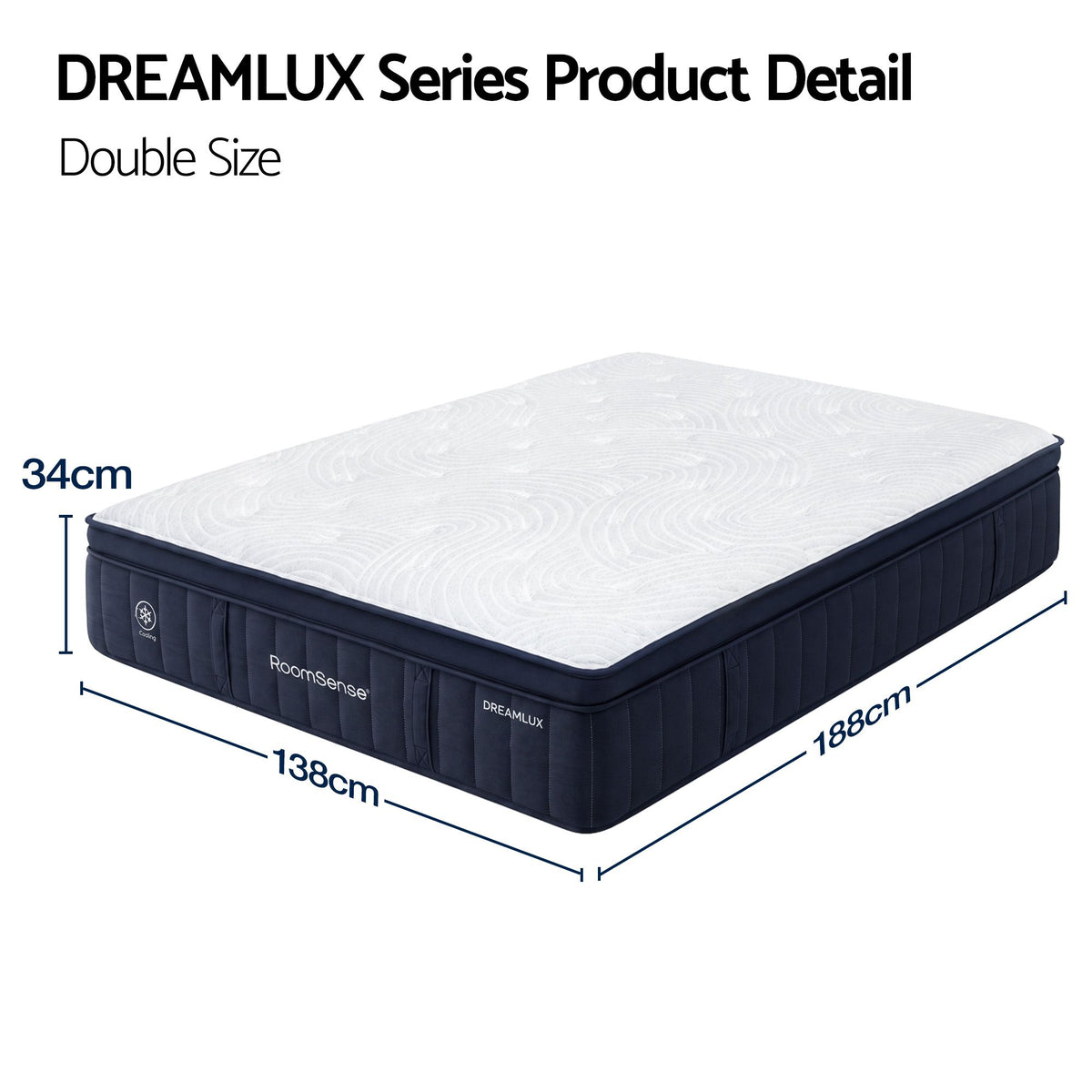 RoomSense Double Mattress, 34cm Thick Medium Soft Hybrid Mattress for Back Pain Relief, Tencel Cooling Gel Pocket Spring Mattress Double Size in a Box