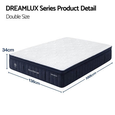 RoomSense Double Mattress, 34cm Thick Medium Soft Hybrid Mattress for Back Pain Relief, Tencel Cooling Pocket Spring Mattress Double Size in a Box