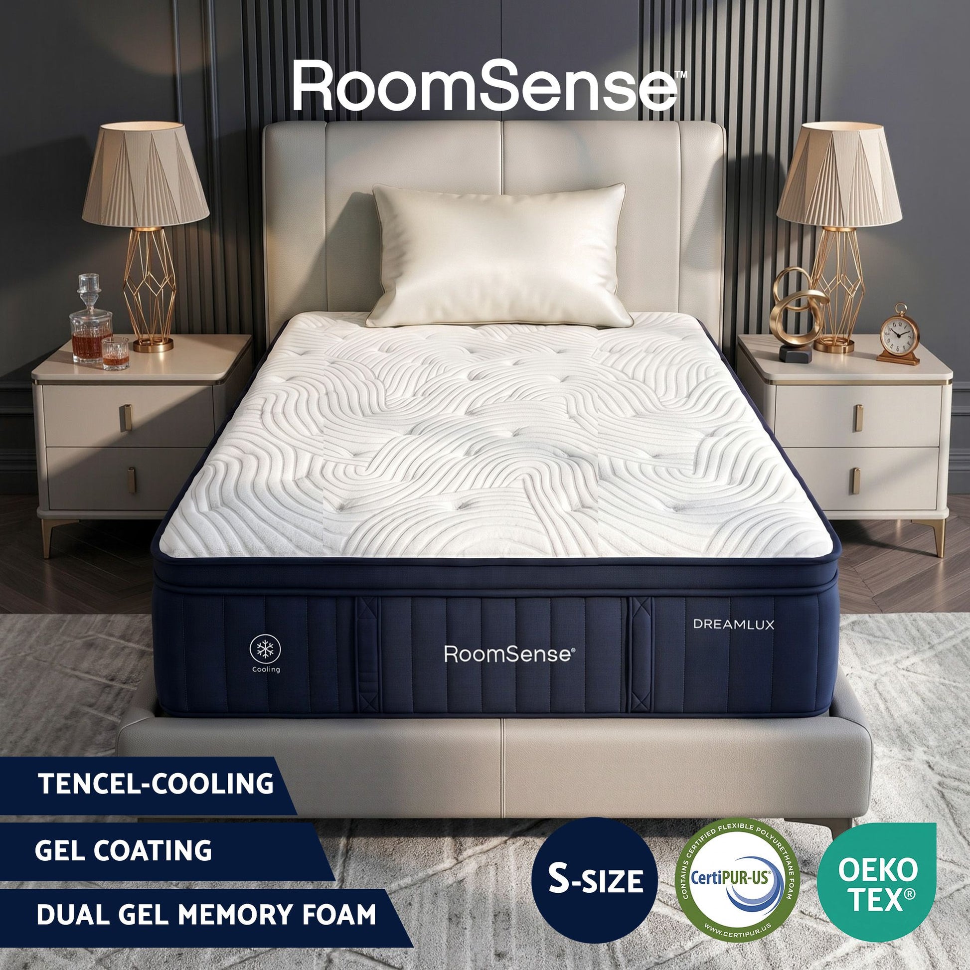 RoomSense Single Mattress, 34cm Thick Medium Soft Hybrid Mattress for Back Pain Relief, Tencel Cooling Pocket Spring Mattress Single Size in a Box