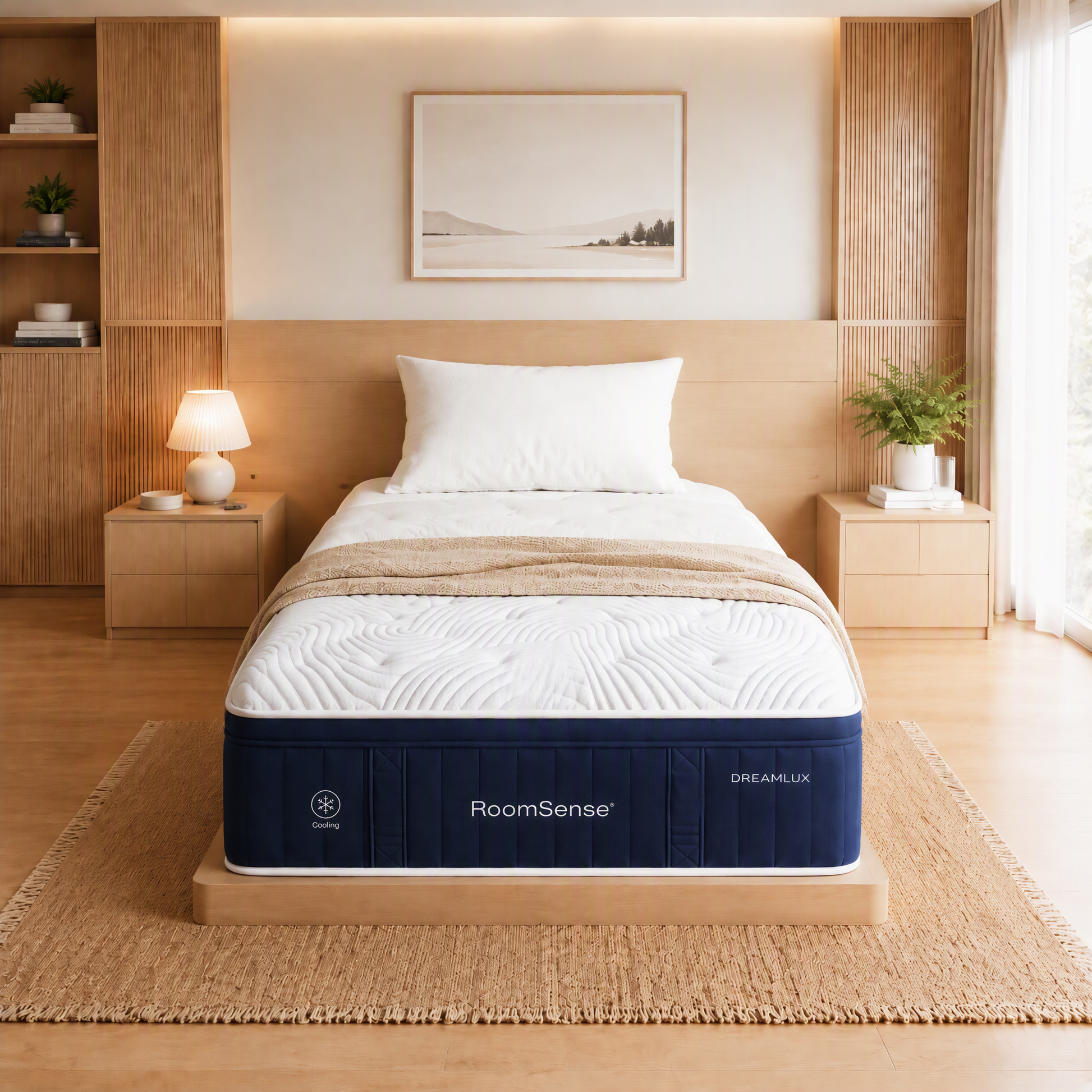 RoomSense Single Mattress, 34cm Thick Medium Soft Hybrid Mattress for Back Pain Relief, Tencel Cooling Pocket Spring Mattress Single Size in a Box