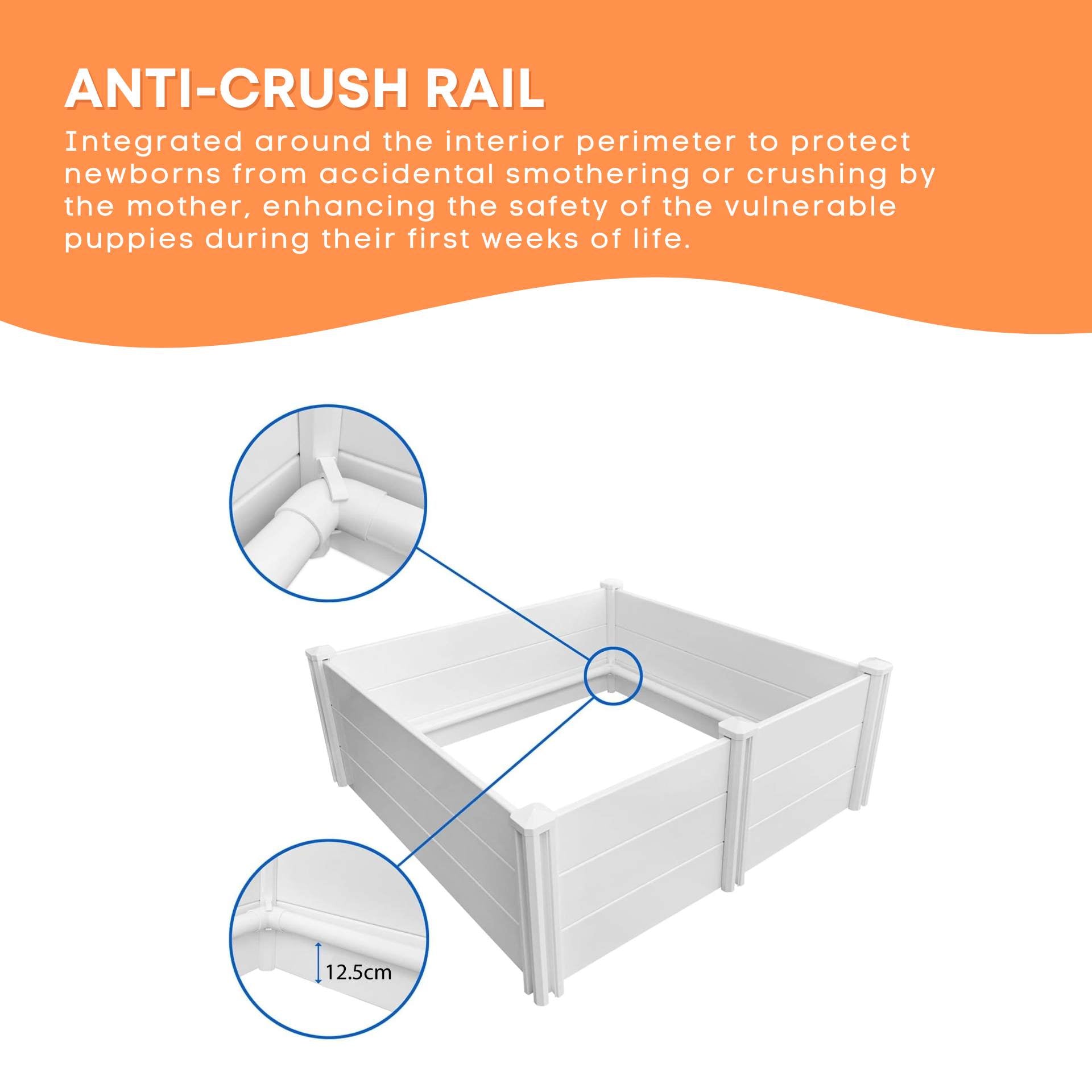 Rooster Farms 0.95m PVC Dog Whelping Box Puppy Birthing Pen - Anti-Crush Rail