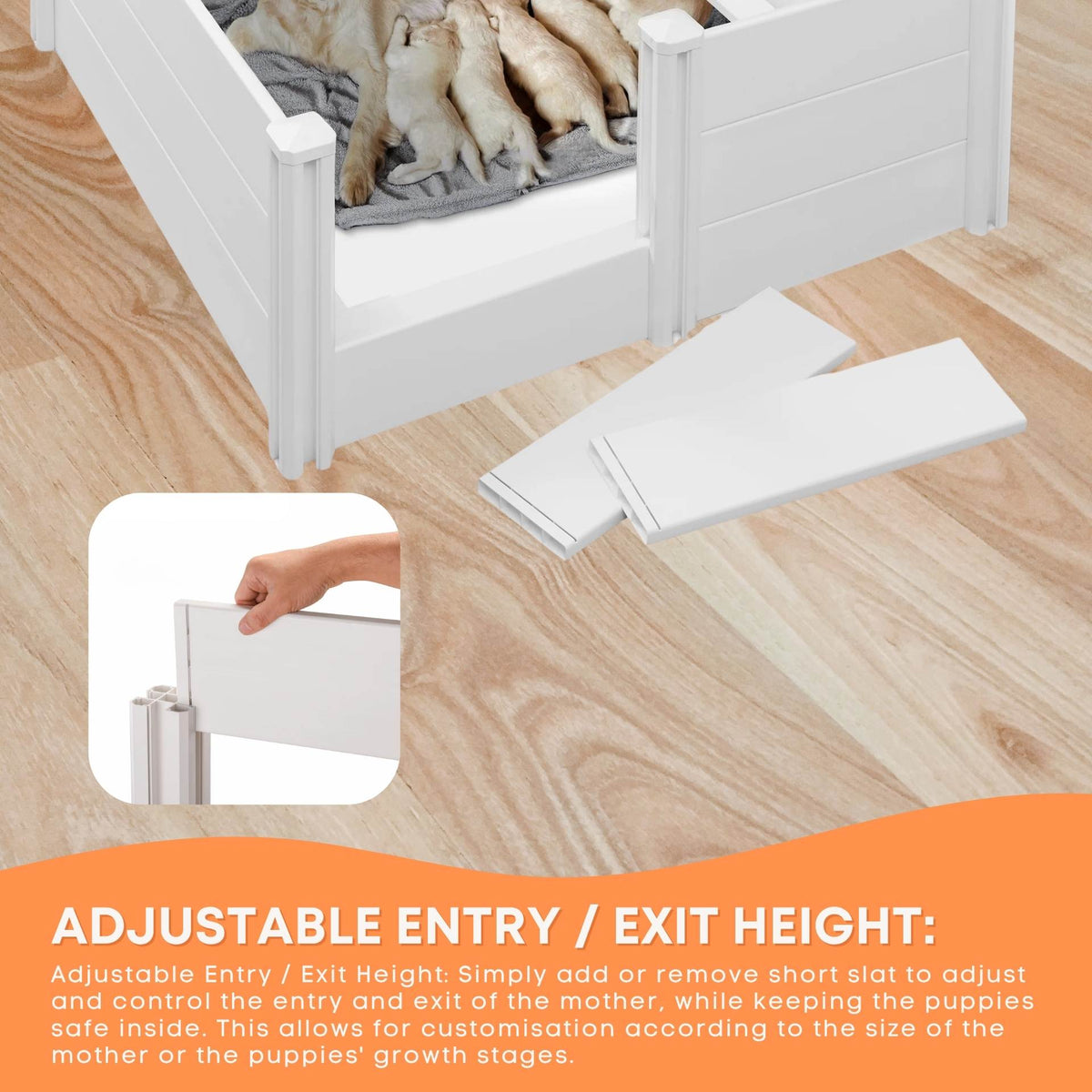 Rooster Farms 1.15m PVC Dog Whelping Box Puppy Birthing Pen - Anti-Crush